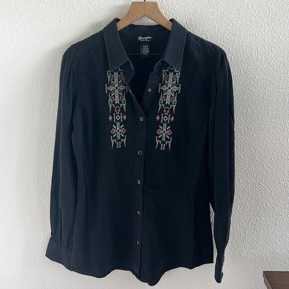 NWOT Wrangler Retro Embroidered Long Sleeve Rodeo Boho Shirt Shacket Medium - Picture 1 of 6